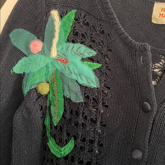 Anthropologie Mona Mabel navy cardigan with mixed media floral appliqués - Picture 10 of 16